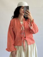 شومیز زنانه آویسا نخی چهارخانه بندینک دار نگیسه گالری (2)