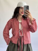 شومیز زنانه آویسا نخی چهارخانه بندینک دار نگیسه گالری (5)