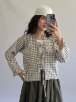 شومیز زنانه آویسا نخی چهارخانه بندینک دار نگیسه گالری (6)