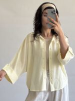 شومیز زنانه لالا لینن کریشه آستین کیمونو (3) نگیسه
