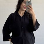 شومیز زنانه لالا لینن کریشه آستین کیمونو (7) نگیسه